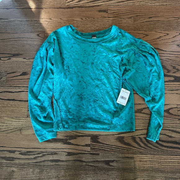 NWWT Free People Teal Velvet top - Picture 1 of 3
